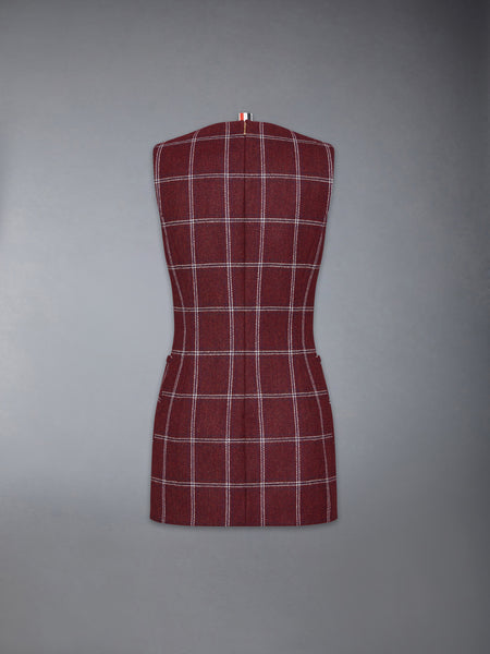 WINDOWPANE HUNTING TWEED MINI PENCIL DRESS BURGUNDY