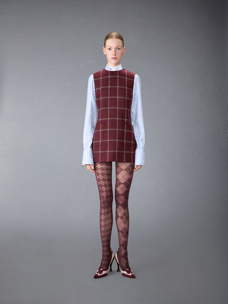 WINDOWPANE HUNTING TWEED MINI PENCIL DRESS BURGUNDY