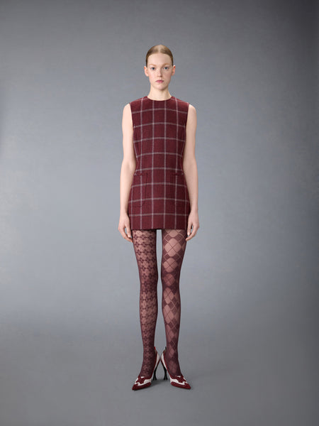 WINDOWPANE HUNTING TWEED MINI PENCIL DRESS BURGUNDY