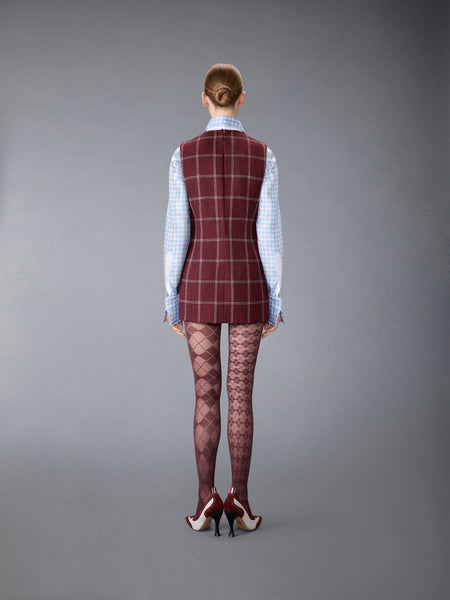WINDOWPANE HUNTING TWEED MINI PENCIL DRESS BURGUNDY