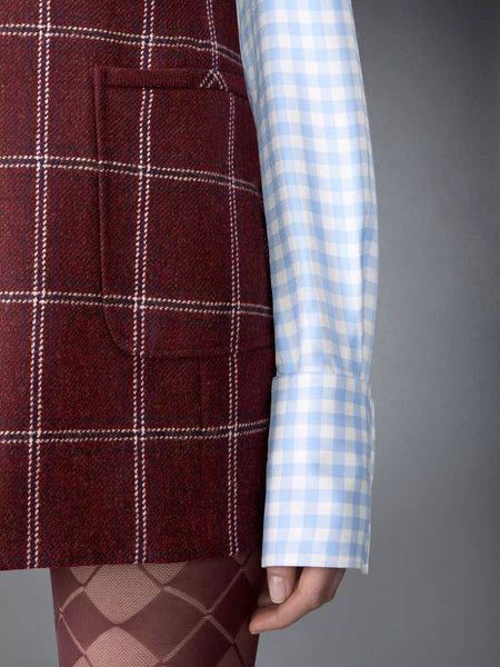 WINDOWPANE HUNTING TWEED MINI PENCIL DRESS BURGUNDY