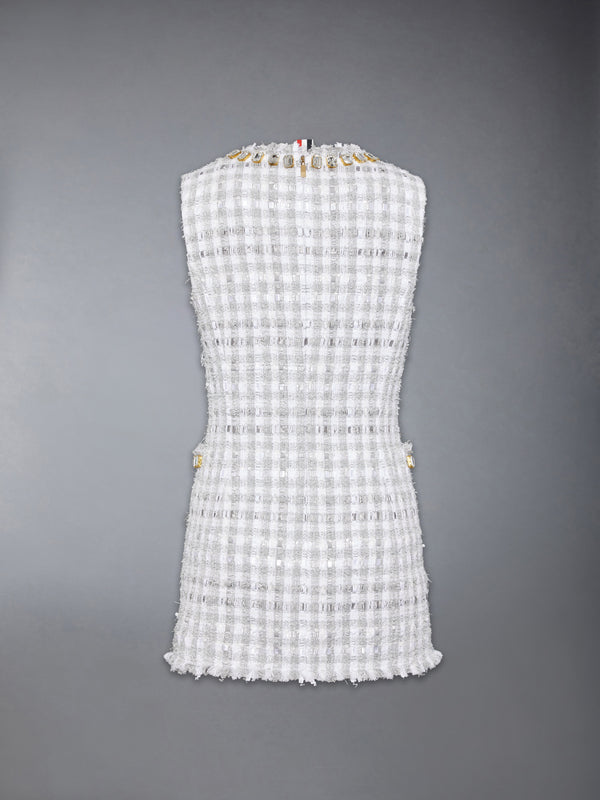 GINGHAM SATIN RIBBON TWEED MINI PENCIL DRESS WITH SWAROVSKI CRYSTAL - image 9