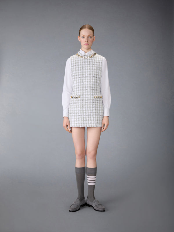GINGHAM SATIN RIBBON TWEED MINI PENCIL DRESS WITH SWAROVSKI CRYSTAL - image 1