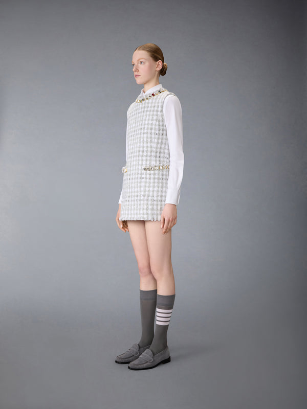 GINGHAM SATIN RIBBON TWEED MINI PENCIL DRESS WITH SWAROVSKI CRYSTAL - image 2