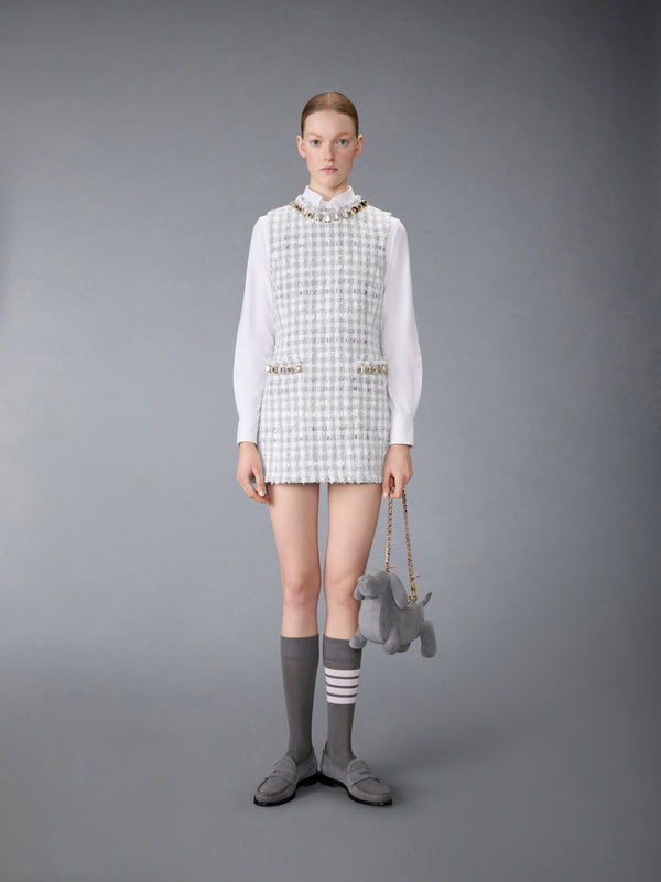 GINGHAM SATIN RIBBON TWEED MINI PENCIL DRESS WITH SWAROVSKI CRYSTAL - image 4