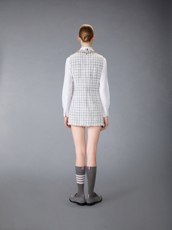 GINGHAM SATIN RIBBON TWEED MINI PENCIL DRESS WITH SWAROVSKI CRYSTAL - image 5