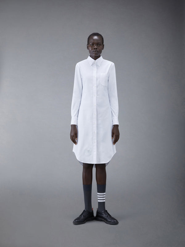 White Classic Oxford Long-sleeve Button Down Knee Length Shirtdress - featured image