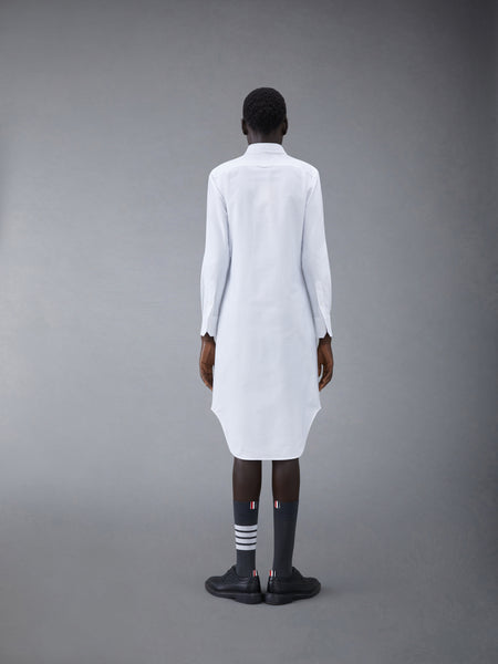 White Classic Oxford Long-sleeve Button Down Knee Length Shirtdress WHITE