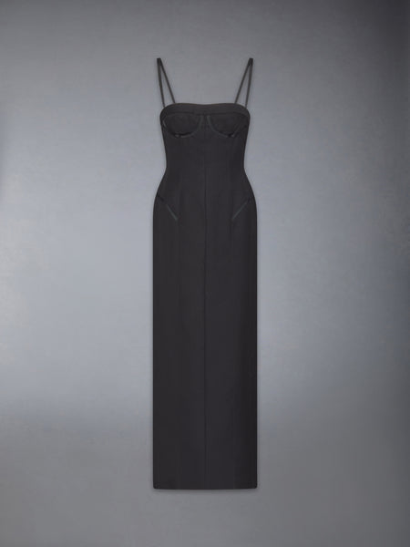 2-PLY FRESCO TIPPING CORSET PENCIL DRESS BLACK