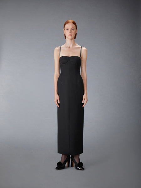 2-PLY FRESCO TIPPING CORSET PENCIL DRESS BLACK