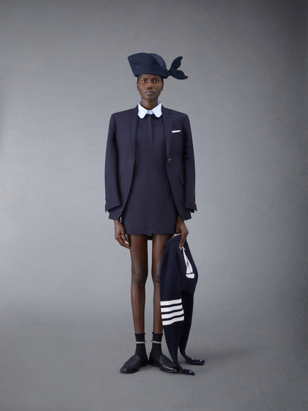 Plain Weave 4-Bar Seamed Sport Coat Dress DARK BLUE