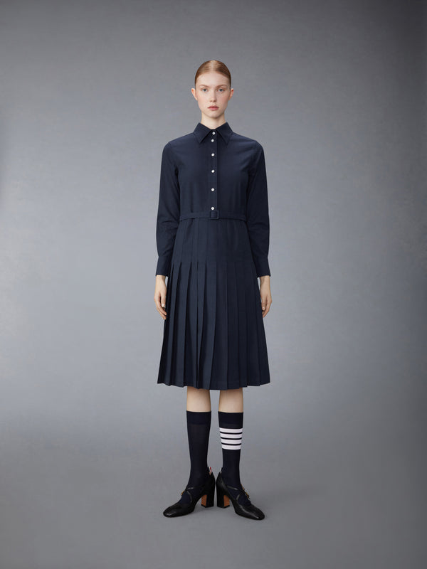 STRIPE COTTON FLANNEL MIDI PLEATED BOTTOM BELTED DRESS - image 1