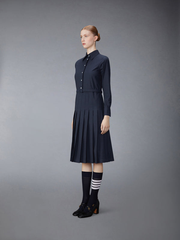 STRIPE COTTON FLANNEL MIDI PLEATED BOTTOM BELTED DRESS - image 2