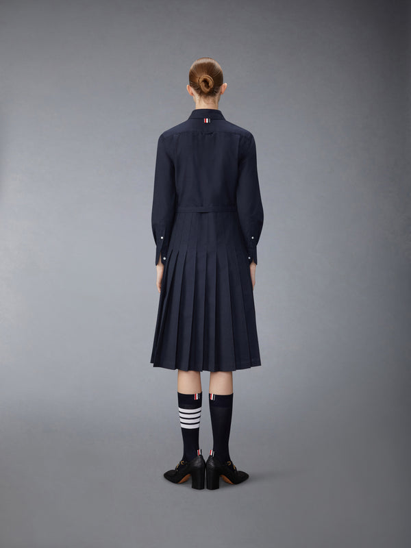 STRIPE COTTON FLANNEL MIDI PLEATED BOTTOM BELTED DRESS - image 3