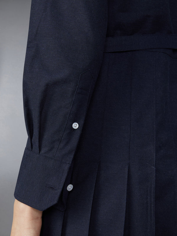 STRIPE COTTON FLANNEL MIDI PLEATED BOTTOM BELTED DRESS - image 4