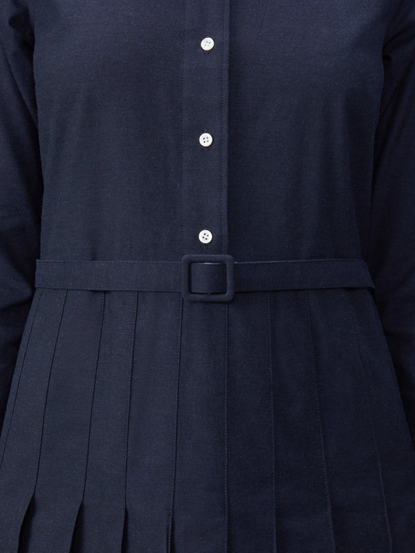 STRIPE COTTON FLANNEL MIDI PLEATED BOTTOM BELTED DRESS - image 6