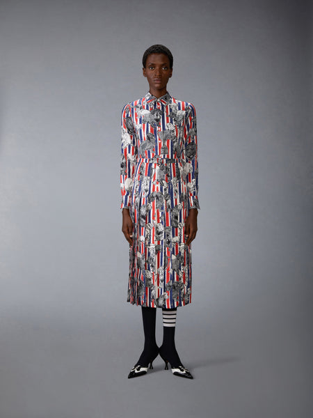 SILK TWILL HECTOR PLEATED DRESS RWBWHT