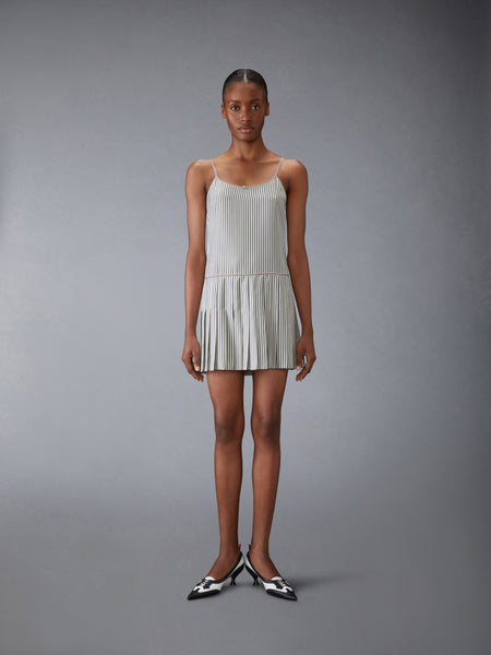 SILK TWILL MINI PLEATED SLIP DRESS MED GREY