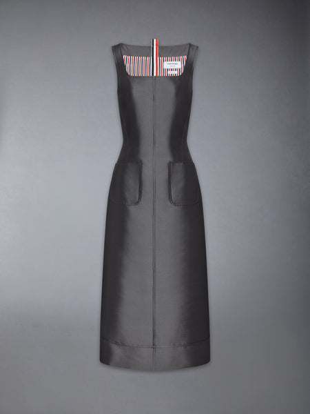 WOOL AND SILK SQUARE NECK COLUMN DRESS MEDIUM GREY