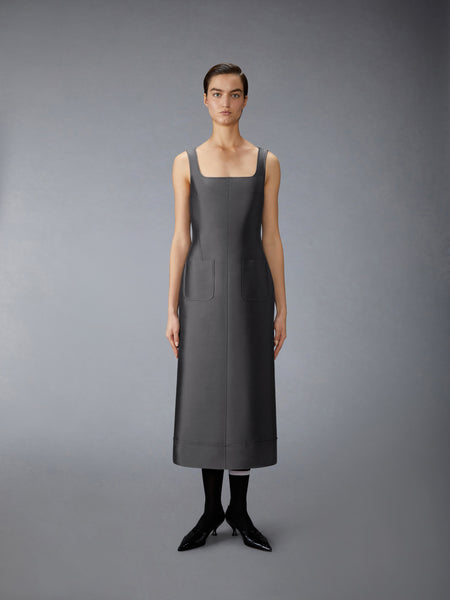 WOOL AND SILK SQUARE NECK COLUMN DRESS MEDIUM GREY