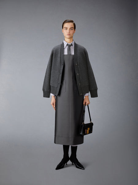 WOOL AND SILK SQUARE NECK COLUMN DRESS MEDIUM GREY