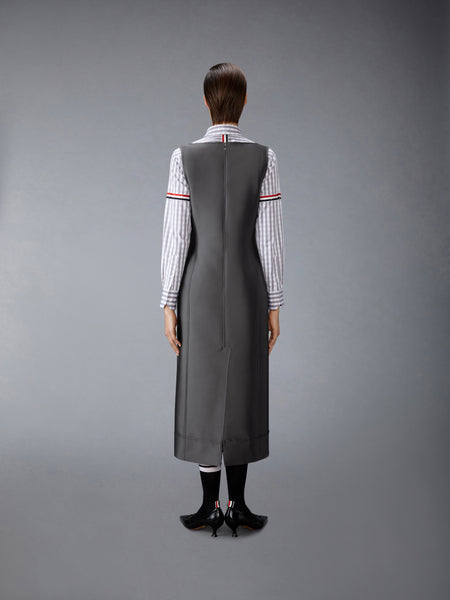WOOL AND SILK SQUARE NECK COLUMN DRESS MEDIUM GREY