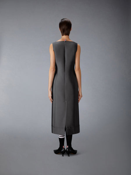 WOOL AND SILK SQUARE NECK COLUMN DRESS MEDIUM GREY