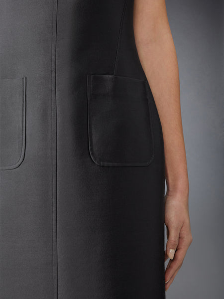 WOOL AND SILK SQUARE NECK COLUMN DRESS MEDIUM GREY