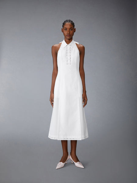 ANGLAISE AND POPLIN POLO HALTER DRESS WHITE