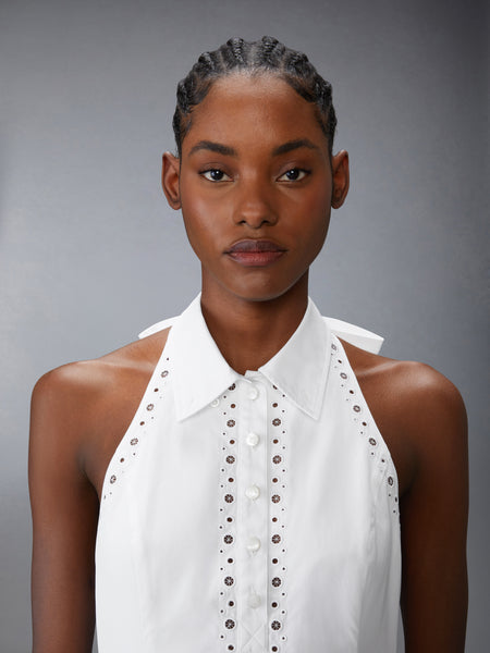 ANGLAISE AND POPLIN POLO HALTER DRESS WHITE