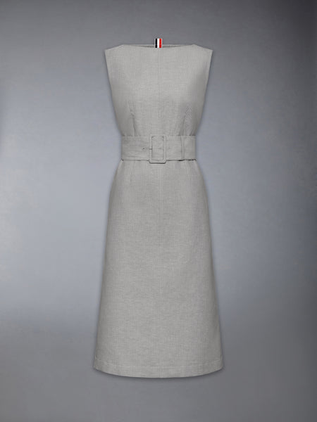 TONAL UNIVERSITY STRIPE BOAT NECK DRESS LT GREY