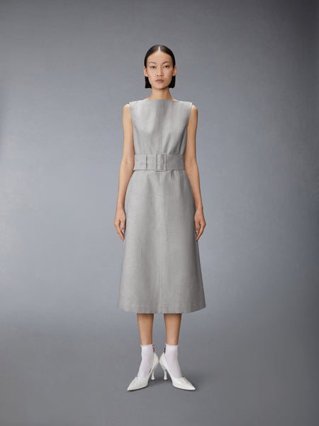 TONAL UNIVERSITY STRIPE BOAT NECK DRESS LT GREY
