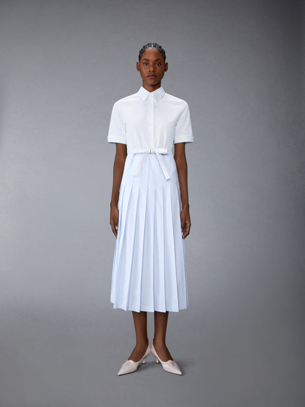 PINSTRIPE POPLIN BELTED PLEATED SHIRTDRESS - image 1