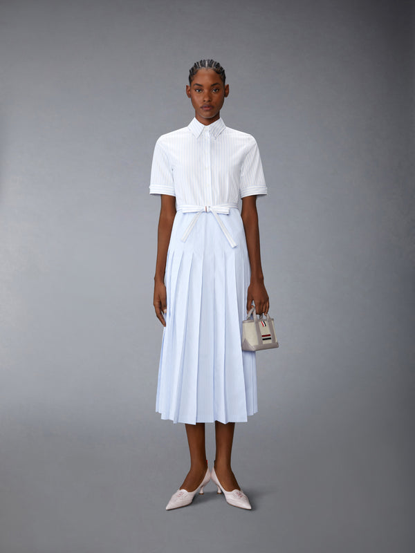 PINSTRIPE POPLIN BELTED PLEATED SHIRTDRESS - image 4