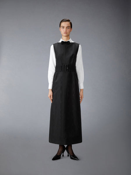 SILK MOIRE BOAT NECK COLUMN DRESS BLACK