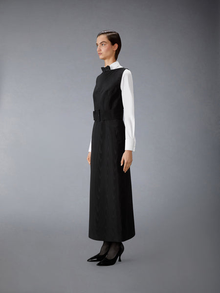 SILK MOIRE BOAT NECK COLUMN DRESS BLACK
