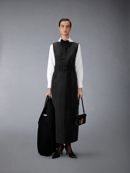 SILK MOIRE BOAT NECK COLUMN DRESS BLACK