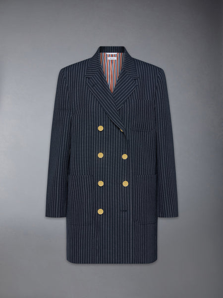 PINSTRIPE HIGH TWIST WOOL SACK SPORTCOAT DRESS NAVY