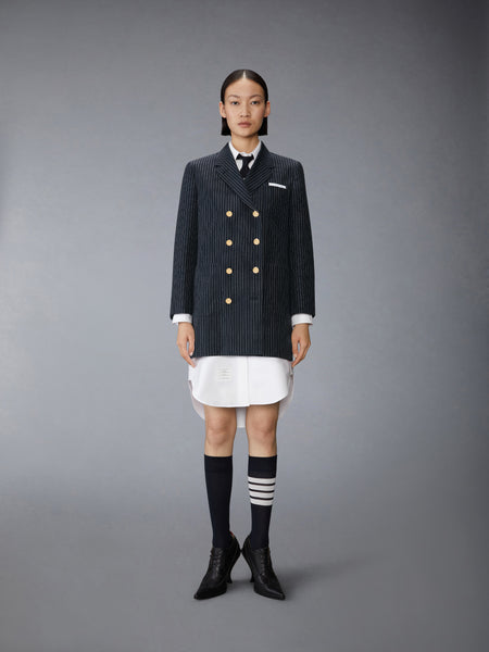 PINSTRIPE HIGH TWIST WOOL SACK SPORTCOAT DRESS NAVY
