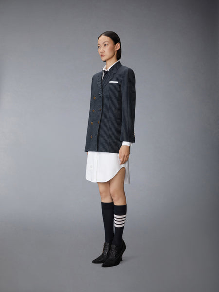 PINSTRIPE HIGH TWIST WOOL SACK SPORTCOAT DRESS NAVY