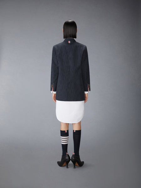 PINSTRIPE HIGH TWIST WOOL SACK SPORTCOAT DRESS NAVY