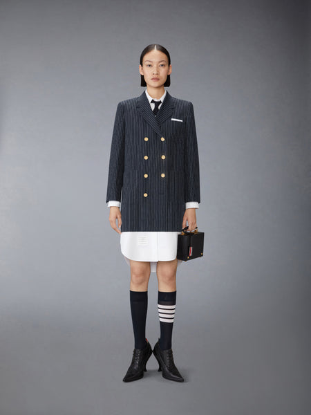 PINSTRIPE HIGH TWIST WOOL SACK SPORTCOAT DRESS NAVY