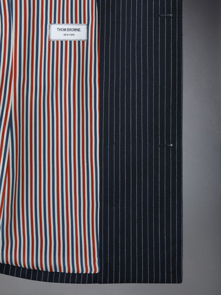 PINSTRIPE HIGH TWIST WOOL SACK SPORTCOAT DRESS NAVY
