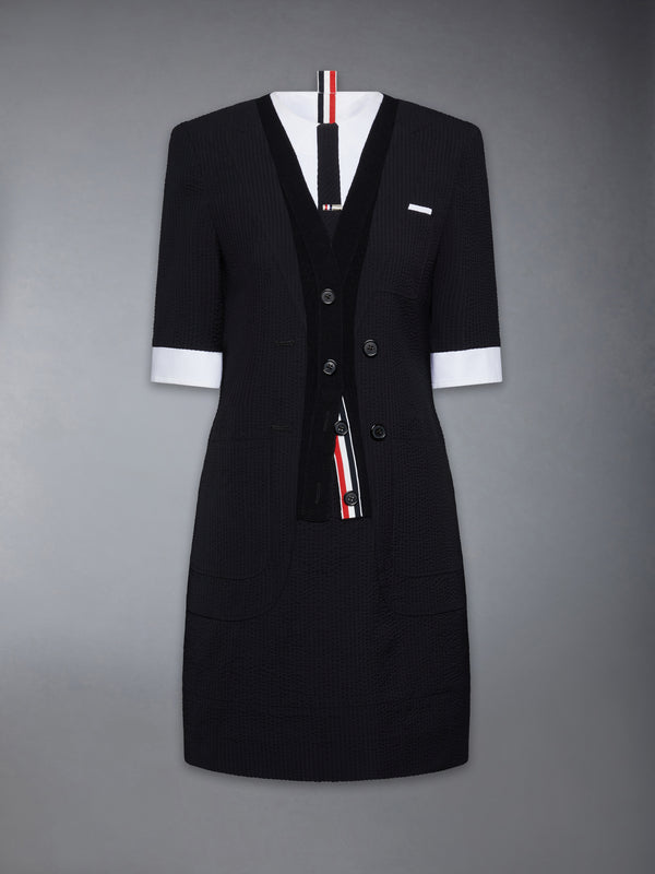 WOOL SEERSUCKER TROMPE L’ŒIL SACK MINI DRESS - featured image