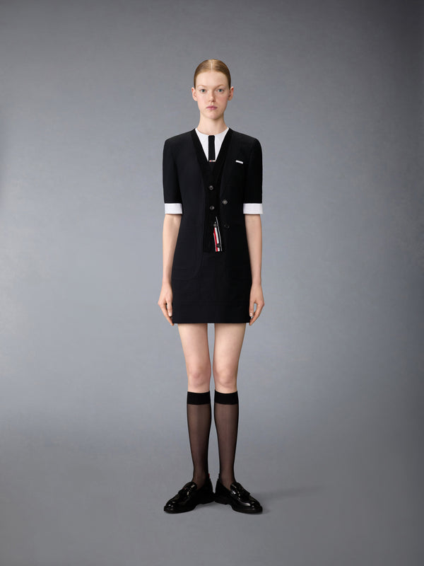WOOL SEERSUCKER TROMPE L’ŒIL SACK MINI DRESS - image 1