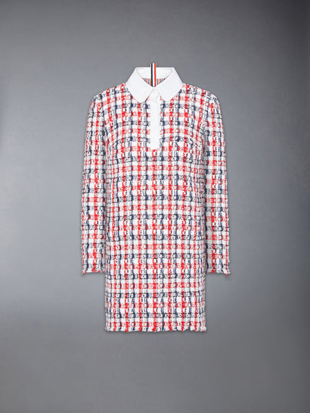 GINGHAM SATIN RIBBON TWEED SHIFT DRESS RWBWHT
