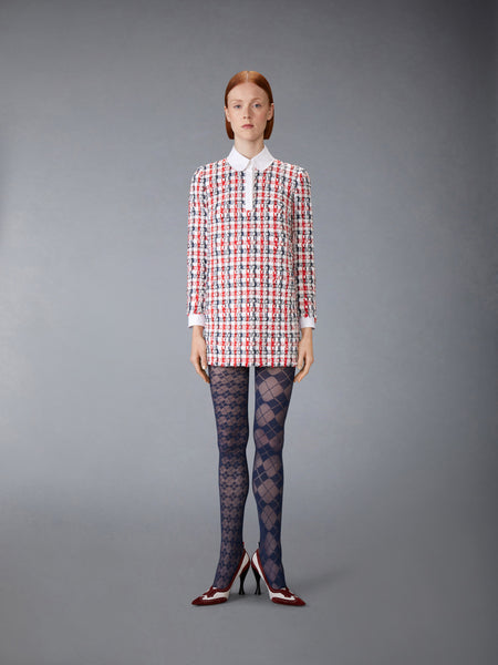 GINGHAM SATIN RIBBON TWEED SHIFT DRESS RWBWHT