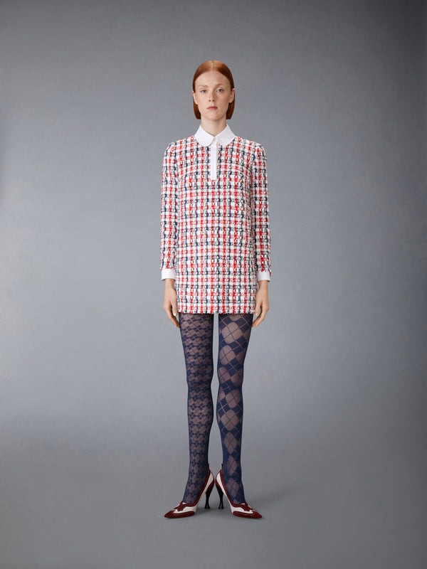 GINGHAM SATIN RIBBON TWEED SHIFT DRESS - image 1