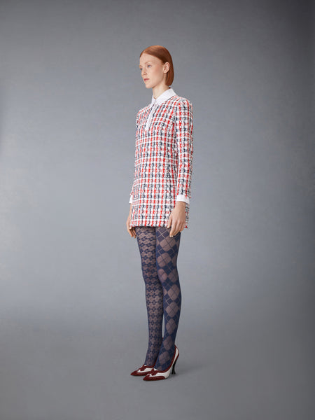 GINGHAM SATIN RIBBON TWEED SHIFT DRESS RWBWHT