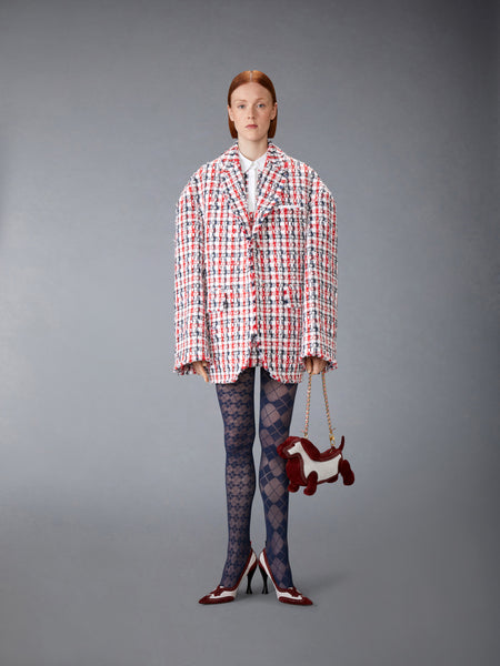 GINGHAM SATIN RIBBON TWEED SHIFT DRESS RWBWHT